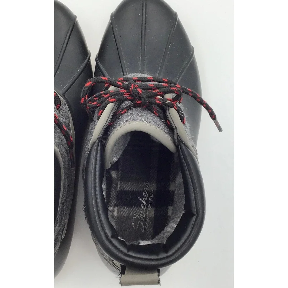 Skechers Duck Ankle Boots Womens 9 Black Grey Felt Quilted Camping Work Gameday